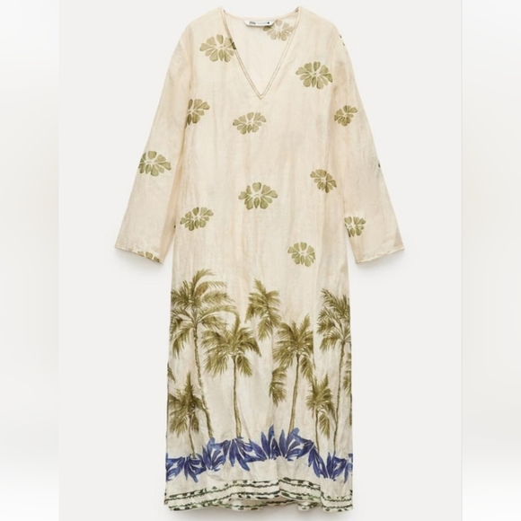 Zara ZW Collection Printed 100% Ramie Tunic Dress - Picture 6 of 10